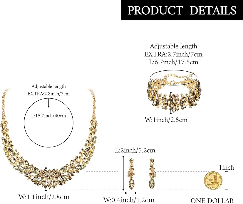 BriLove Women's Wedding Bridal Austrian Crystal Marquise Cluster Collar Necklace Dangle Earrings Set