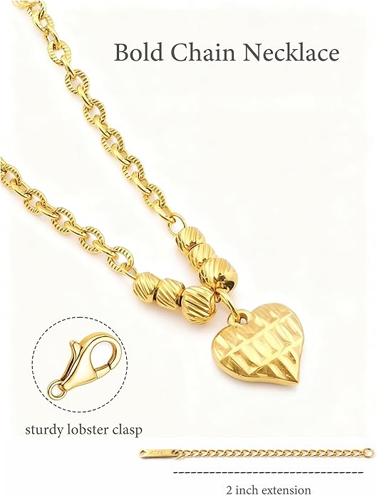 AuraLixi 18K Gold Plated Adjustable Chain Necklace for Women, Mixed Chain Gold Pendant Necklaces, Trendy Fashion Jewelry Gift for Girlfriend, Anniversary & Birthday