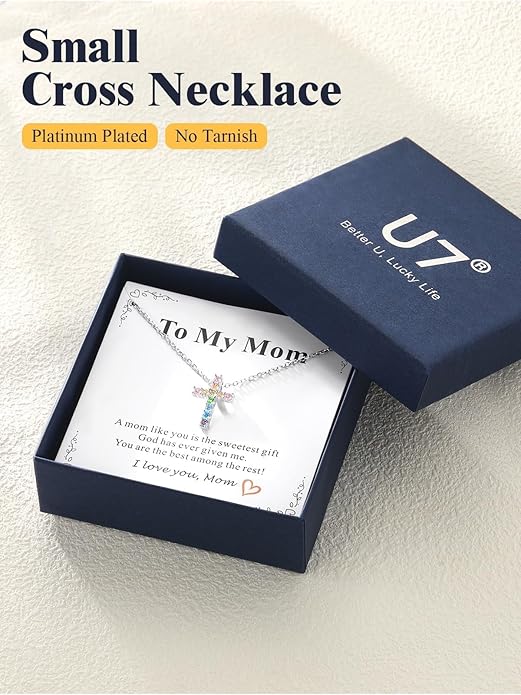 U7 Cross Necklace for Women,Silver/14K Gold Large or Small Cross Necklaces with CZ Diamond,Faith Birthday/Christmas Gift for Her Women Mother Daughter Grandmother