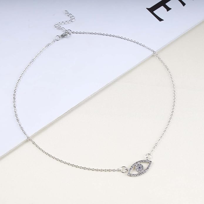 Bohemia Cz Evil Eye Necklace Crystal Eye Pendant Necklace Pave Evil Eye Choker Necklace Gold Lucky Eye Halo Necklace Jewelry for Women and Girls