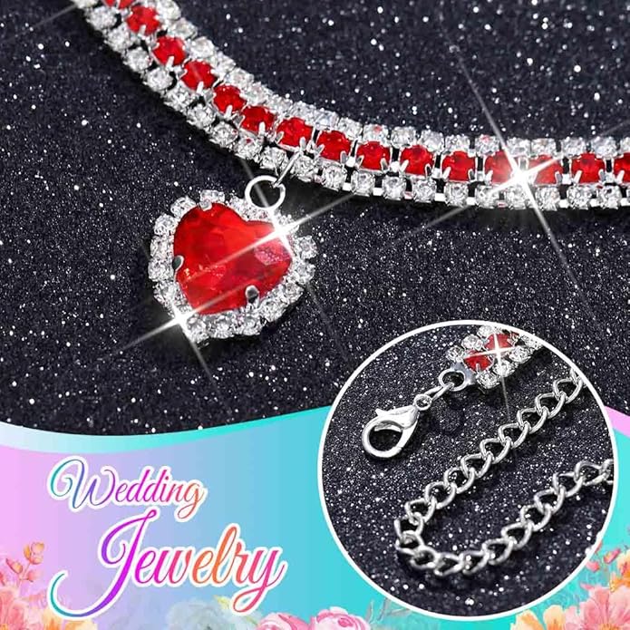 CLOACE Rhinestone Choker Necklace Heart Pendant Diamond Row Necklaces Sparkly Crystal Prom Chain Jewerly Accessories for Women