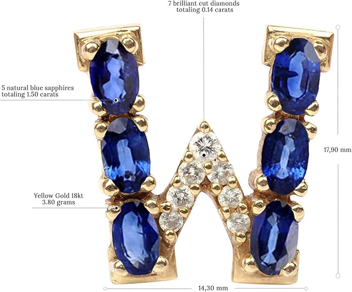 Albert Hern Blue Sapphire Initial Necklace With Diamonds & 18K Gold Chain | Irresistible Letter Pendants Jewelry | Perfect Valentine’s Day, Anniversary & Birthday Gift