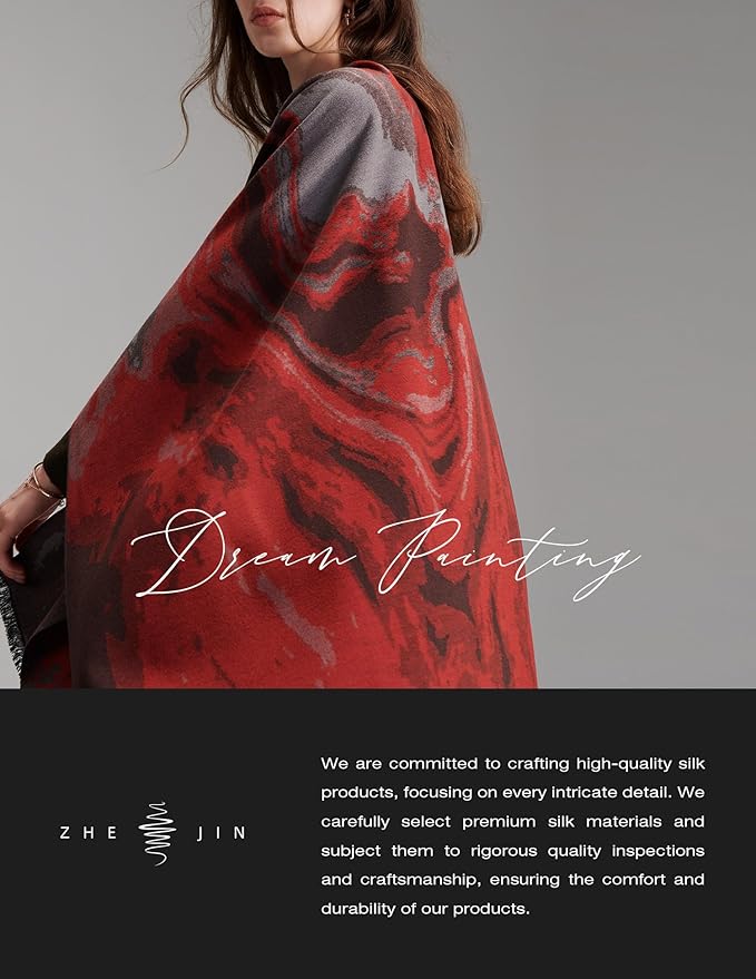 ZHE JIN Luxurious Silk Scarf Shawl Wraps for Women, Warm Scarves Winter Gift, 100% Brushed Mulberry Silk