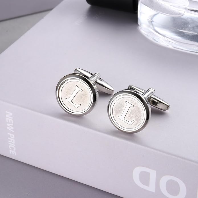 LOYALLOOK Initial Gold Cufflinks for Men Gold Cuff Links Personalized Copper CuffLinks Letter Cufflinks Gift for Groom Husband Father