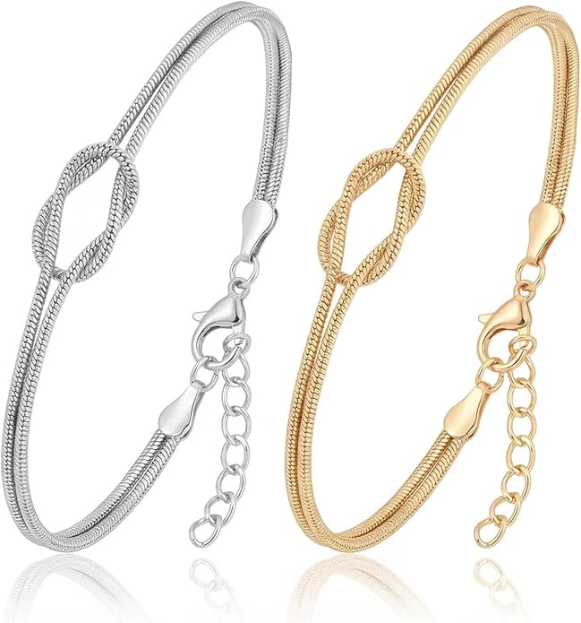 BELLA-Bee 2 Pcs Matching Bracelets for Couples Adjustable Dainty Gold Silver Love Knot Bracelets Promise Relationship Forever Bracelets Trendy Couples Jewelry for Best Wishes