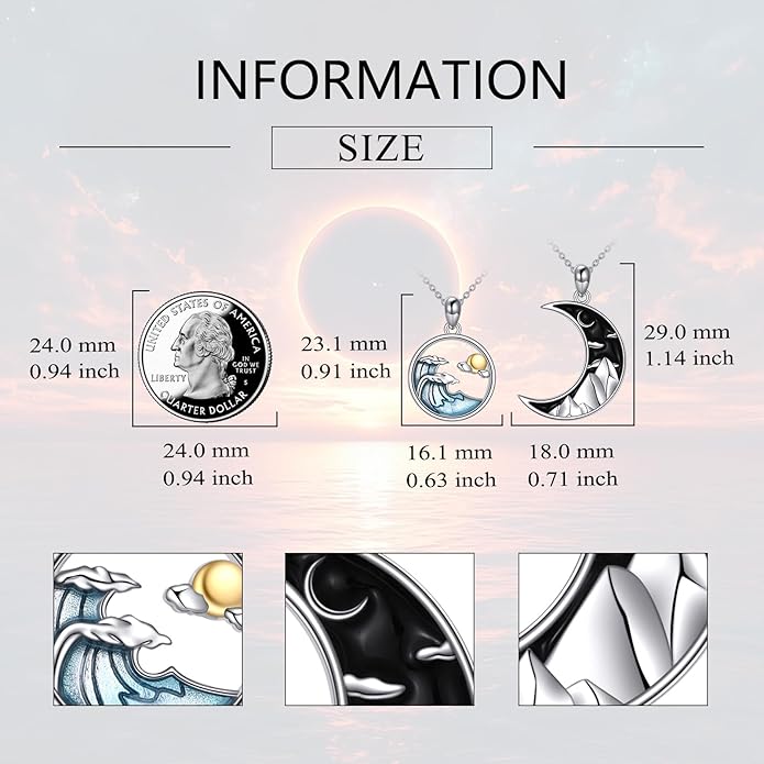 JBAERD Couples BFF Matching Necklaces 925 Sterling Silver Cross/Yin Yang/Sun Moon/Mountain Wave Pendant Necklace Anniversary Birthday Gifts