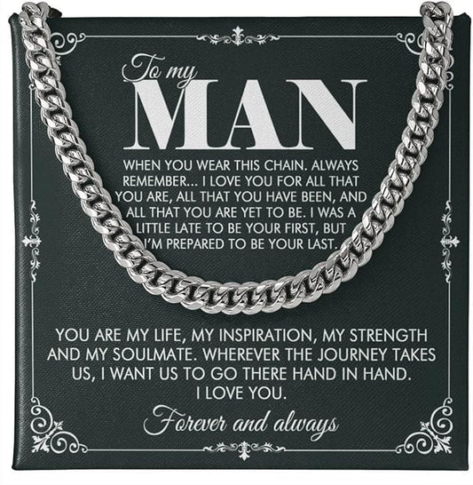 VIRAGIL To My Man Necklace Chain for Men, Silver Stainless Steel Chain Jewelry, Romantic Gift from Partner for Birthday Valentine or Everyday Wear with Meaning