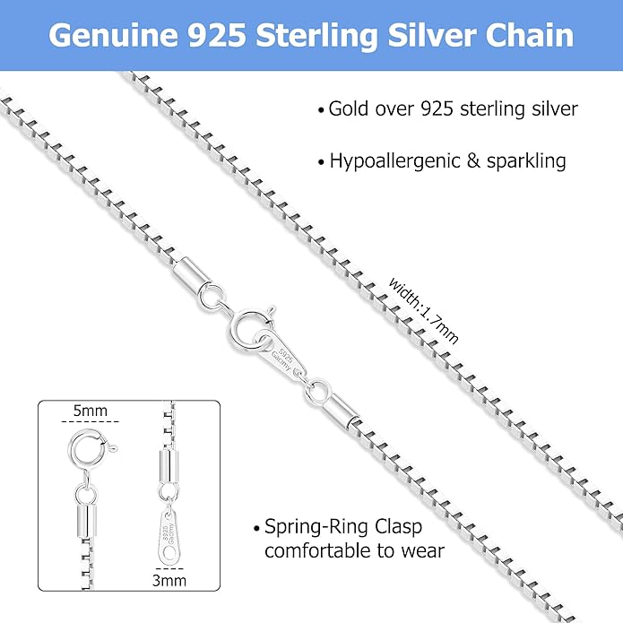 Gacimy Sterling Silver Chain Necklace for Women, 0.8MM 1.0MM 1.2MM 1.5MM 1.7MM 2.0MM Width Silver Box Chain Necklace for Women