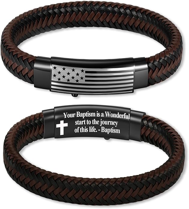 American Flag Leather Bracelet for Men Bible Verse Bracelets Cross Bracelet Christian Jewelry Gift for Men