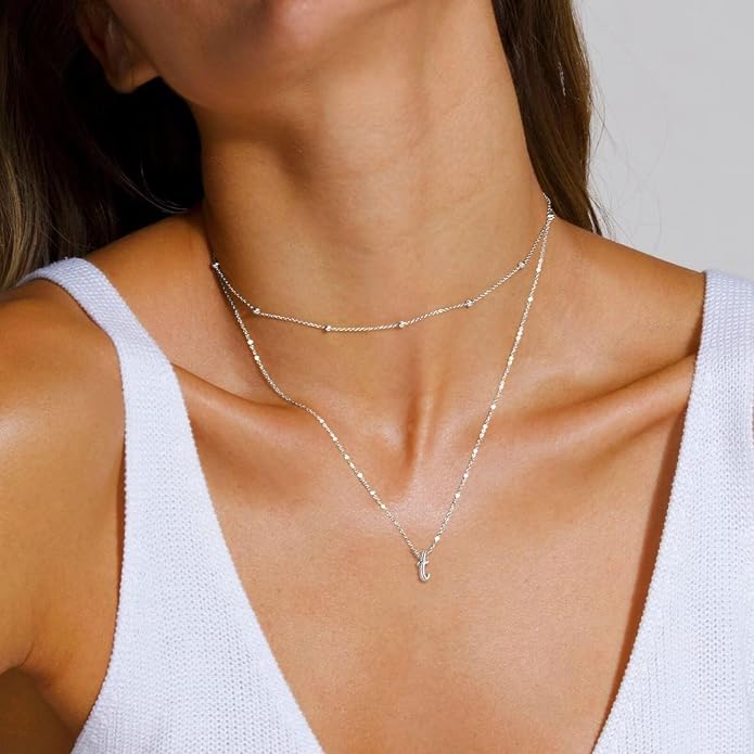Yoosteel Layered Initial Necklaces for Women Teen Girls Trendy - Dainty Gold/Silver Letter A-Z Stack Initial Necklace Birthday Personalized Gifts for Women Jewelry