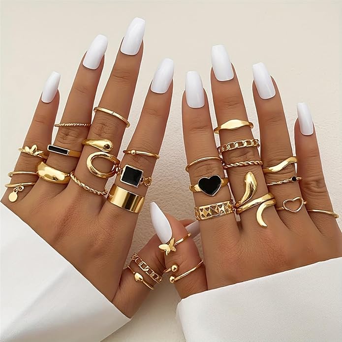IFKM Gold Knuckle Rings Set For Women Vintage Stackable Joint Finger Midi Rings Dainty Cubic Zirconia Crystal Simple Twist Hollow Cute Rings Pack Jewelry Gift