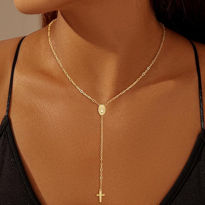 CHESKY Lariat Gold Necklace for Women Trendy, Dainty Long Necklace 14k Gold Plated/Silver Y-Shaped Pendant Necklace Layered Cz Beaded Chain Drop Necklaces Simple Gold Jewelry For Women Gift