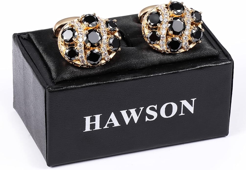 HAWSON Cufflinks for Men, Gold Diamond Crystal Cufflinks for Groom Husband Personalized Gifts, Mens Formal Wedding Business Cufflinks, Luxurious Gorgeous Cuff Links French Shirt Accessories