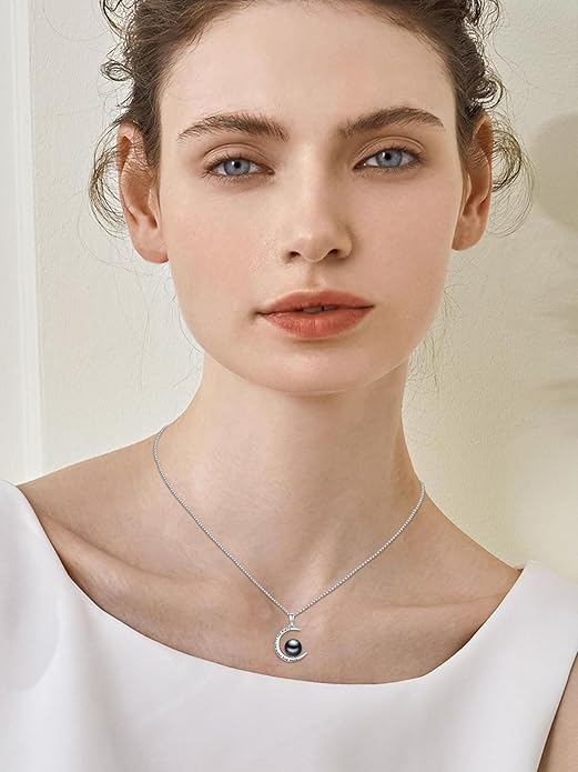 KANNSOAR Tahitian Black Pearl Pendant Necklace AAAA 18K White Gold Plated 925 Sterling Silver Black Pearl Jewelry Gift for Women Mother Wife Her for Anniversary Christmas Birthday
