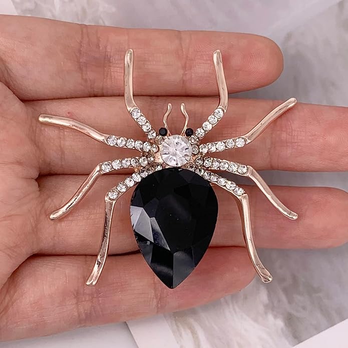 SELOVO Spider Scarf Brooch Pin Broach Crystal Jewelry Rose Gold Tone