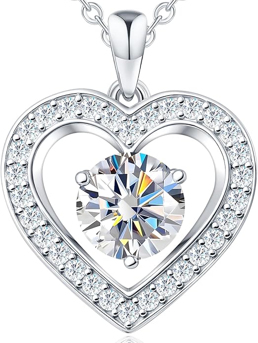 31-Stone Birthstone Heart Necklace for Women | 2ct Moissanite & 30 Sparkling Accents | Valentine's Day, Birthday,Mother's Day, Christmas Gift for Wife, Mother, Girlfriend