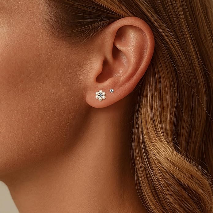 IMBOS Pearl Earrings 14k Gold Plated Daisy Flower Stud Earrings for Women Ball Stud Flat Back Earring Hypoallergenic Statement Earring Trendy Jewelry Gift for Women