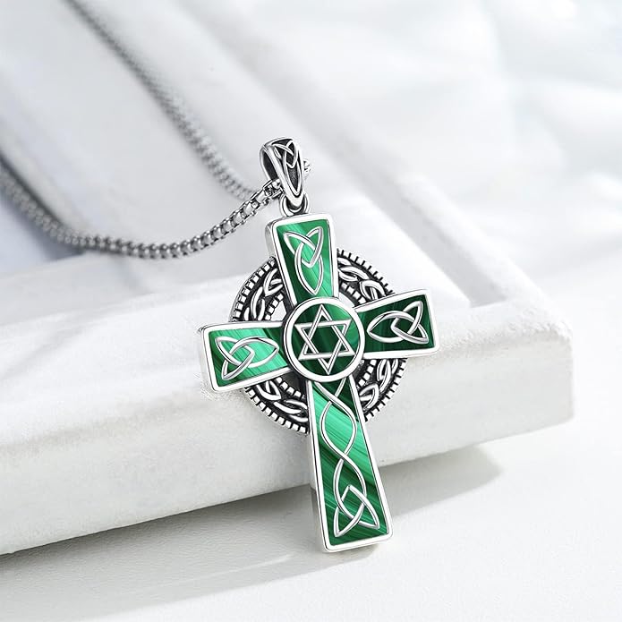 Midir&Etain Celtic Cross Necklace 925 Sterling Silver Cross Pendant Necklace Celtic Viking Irish Jewelry Religious Protective Gift for Men Women