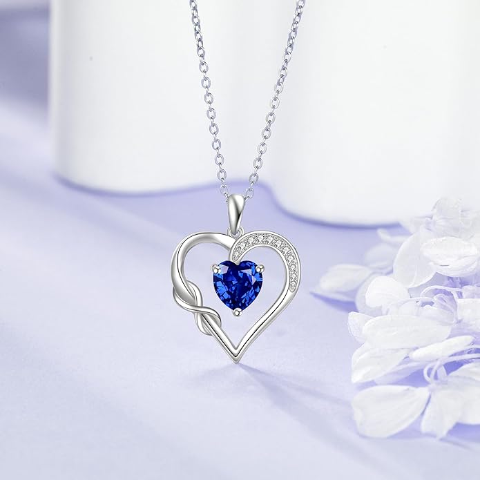 Birthstone Necklace for Women 925 Sterling Silver Infinity Heart Birthstone Pendant Necklace Infinity Heart Jewelry Birthday Holiday Gifts for Her
