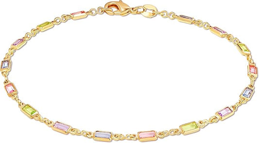 Barzel 18K Gold Plated Gold and Multi Color Crystal Baguette Anklet
