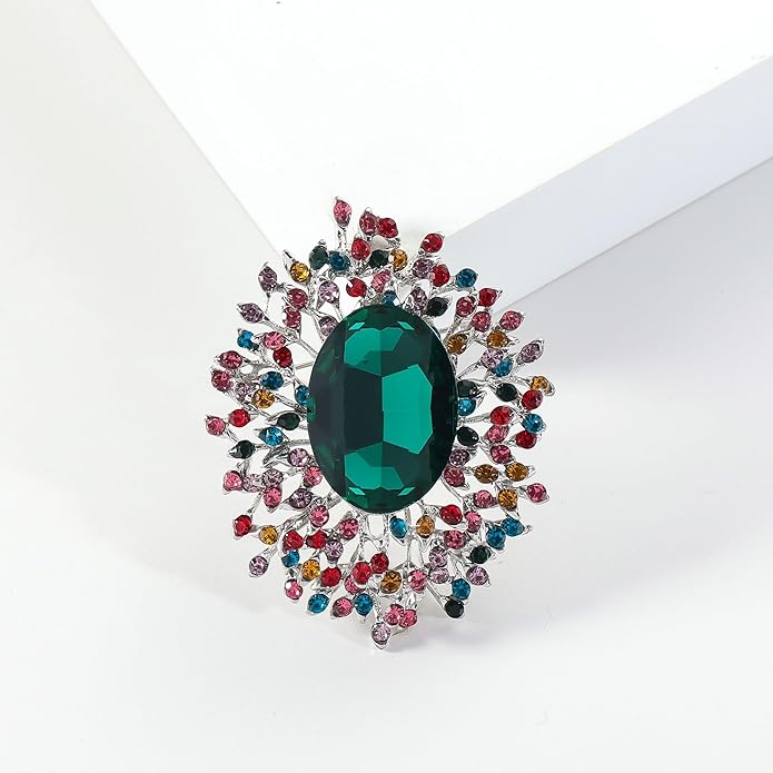 YOQUCOL Elegant Colorful Cubic Zirconia Crystal Bright Rhinestone Brooch Pins for Women Grils