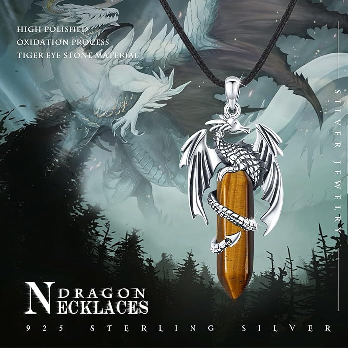 REDSUN 925 Sterling Silver Dragon Pendant Necklace Viking Dragon with Obsidian/Opal Protection Jewelry Gifts for Men Women Her Him Birthday Valentines Day Gifts