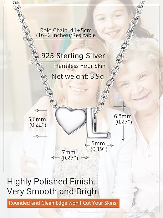 PROSILVER Initial Heart Necklace for Women, 925 Sterling Silver Tiny Heart Letter Necklace Siver, Gold Necklace, Come with Box