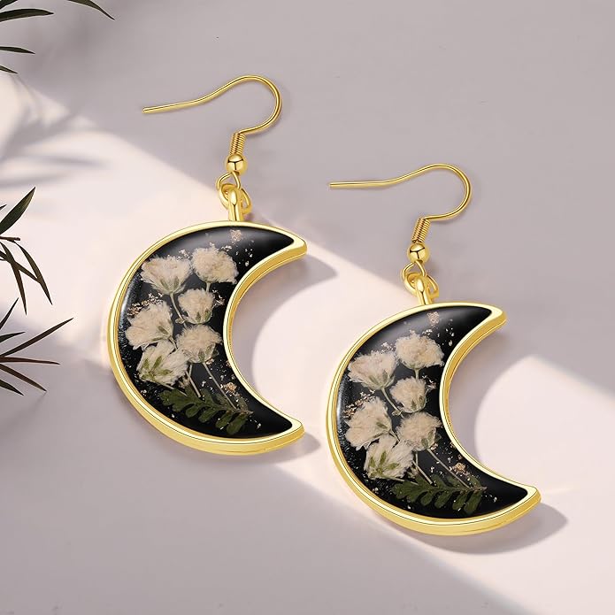 Forget-Me-Not and Queen Anne's Lace Pressed Wildflower Earrings | Pressed Flower Earrings | Handmade Drop and Dangle Earrings | Gift for Woman