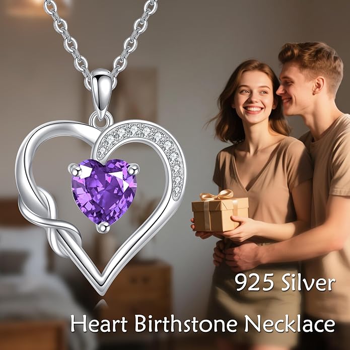 Birthstone Necklace for Women 925 Sterling Silver Infinity Heart Birthstone Pendant Necklace Infinity Heart Jewelry Birthday Holiday Gifts for Her