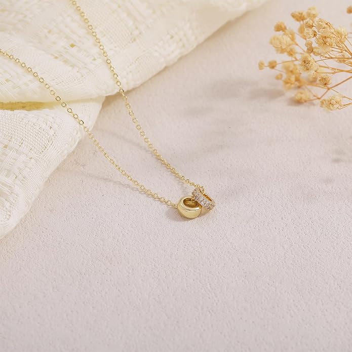 Gold Necklace for Women, Dainty 14K Gold Plated Pendant Necklaces for Women Trendy Simple Choker Chain Cubic Zirconia Circle/Interlocking/Sun Necklace Fashion Jewelry Birthday Christmas Gift