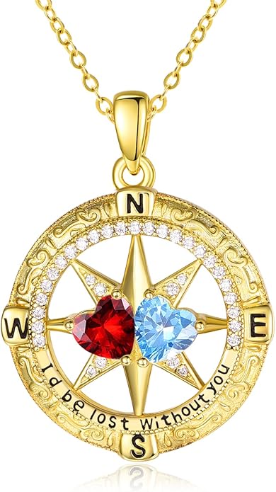 Zeuslia Double Birthstone Necklace Gifts for Wife - 925 Sterling Silver Sunflower/Rose/Crown Cross/Compass/Heart Pendant I Love You Necklace, Anniversary Birthday Gifts for Wife Girlfriend Mom Her
