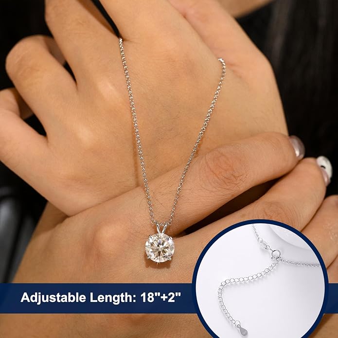 Moissanite Necklace for Women 0.1-12.0CT(3-15mm) Oval/Round Cut Moissanite Pendant 18k Gold Plated Sterling Silver Necklace D Color VVS1 Solitaire Pendant with 18+2 Inch Chain Jewelry for Mom/Wife
