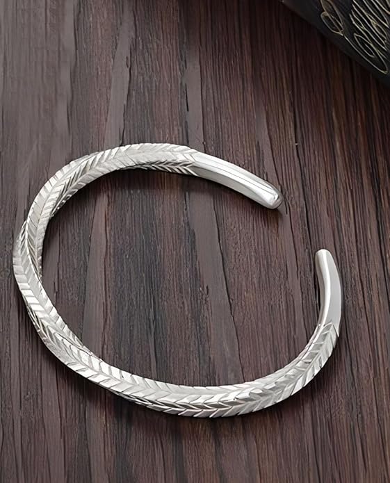 Kim Carrey S925 Sterling Silver Bracelet, Open Bangle Cuff Design, Men's Stacked Bracelets Gift Jewelry for My Man
