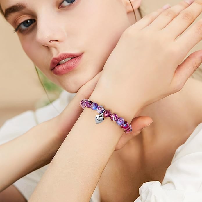 VIBILIA Cross Beaded Bracelets for Women, Inspirational Natural Heart Religious Bracelets for Women, Birthday Christian Gifts for Women on Thanksgiving Christmas Gifts