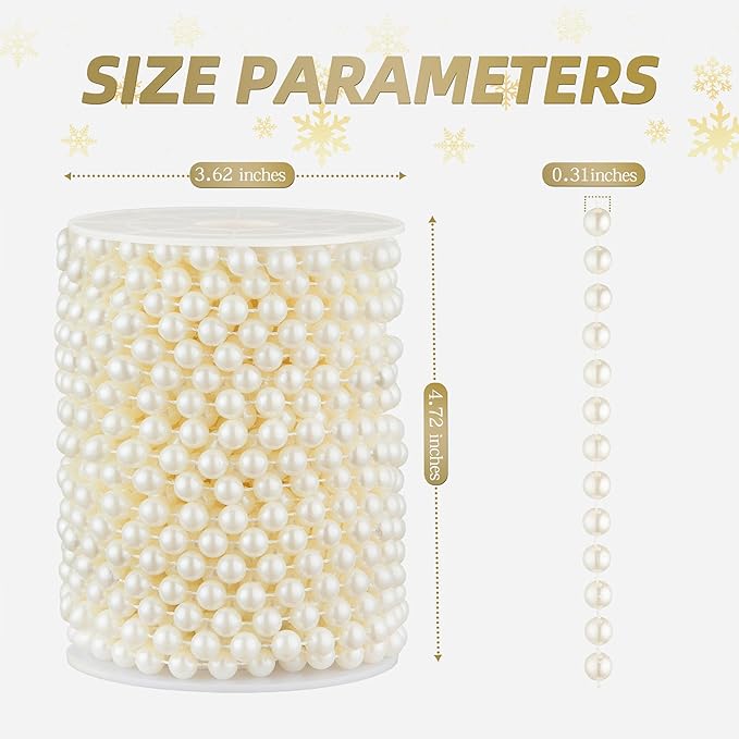 ZPEXRV 48 Feet Faux Pearl Beads Garland 8mm Craft String Pearls for Wedding Centerpiece Christmas Tree and Flowers Decoration DIY (Ivory)