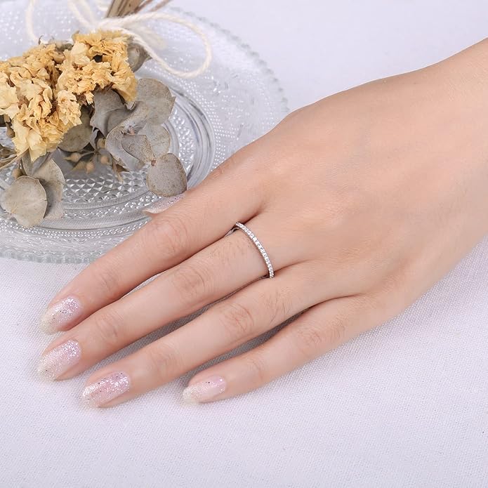 JewelryPalace 14K Gold Plated 925 Sterling Silver Rings for Women, Cubic Zirconia Promise Rings for Her, Stackable Wedding Bands Rings for Women Set Size 4-12