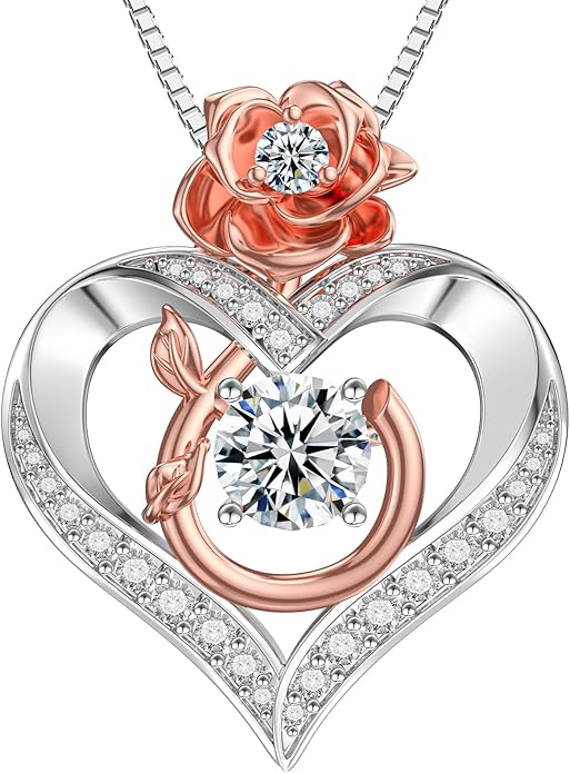 1 Carat Moissanite Necklace for Women, 925 Sterling Silver Rose Heart Pendant Necklace Moissanite Diamond Necklace, Birthday Gift Anniversary Present for Wife, Girlfriend, Daughter, Mom
