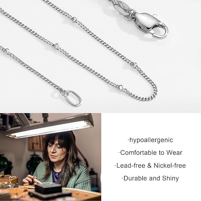 IEFWELL S925 Sterling Silver Chain Necklace for Women - 14K-Real-Gold-Plated 1.5mm Satellite Bead Chains Necklace, Hypoallergenic Sturdy Women's Chain Necklaces, 14/16/18/20/22/24 Inches Jewelry Gifts