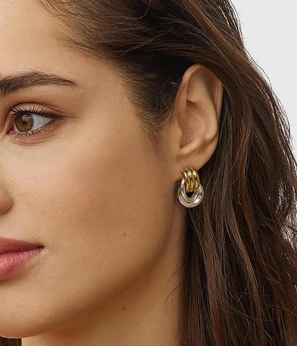 NIXMAX Chunky Small Knot Earrings Gold Silver Geometric Earrings for Women Dainty Gold and Silver Plated Dangle Drop Earrings Hypoallergenic and Lightweight Fashion Trendy Jewelry Gifts