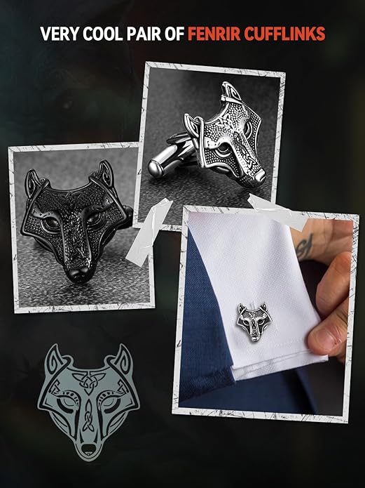 FaithHeart Mens Cufflinks, Norse Viking Tuxedo Shirt Cuff Links, Stainless Steel Cuff Links and Shirt Studs, Gift Box