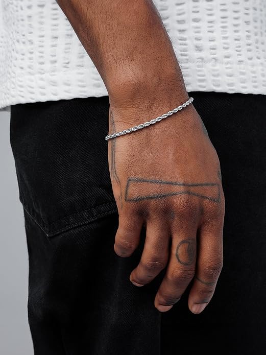 U7 Link Bracelets for Men, Cuban Link/Rope/Watch Band Solid Bracelet, Silver Black Gold Color Wrist Bracelet 3/6/9/12/15mm Width, 6.5/7.5/8.3 Inch Length, Hand Chain Jewelry for Mens Women