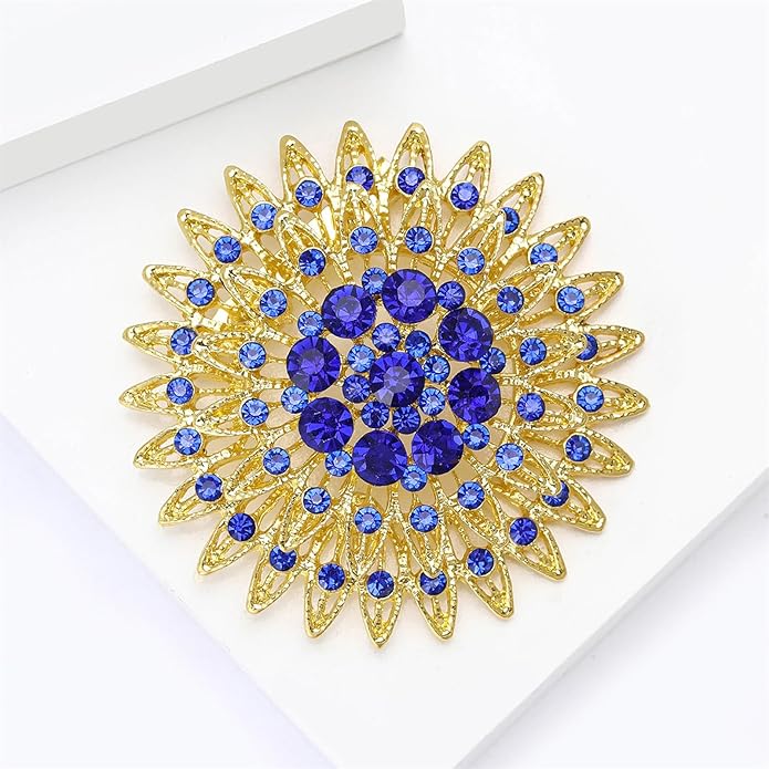 Vintage Rhinestone Round Flower Brooch Pin for Women,Sparkling Floral Lapel Pins Fashion Crystal Cluster Brooches Elegant Dress Accessories Christmas Wedding Jewelry