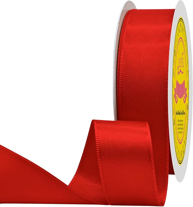 LEEQE Double Face Satin Ribbon 1 inch X 25 Yards Polyester Red Ribbon for Gift Wrapping Very Suitable for Weddings Party Hair Bow Invitation Decorations and More