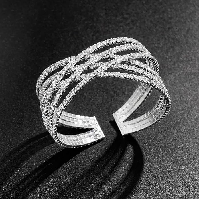Suyi Rhinestone Bracelet for Women Silver Multilayer Cuff Bracelet Craystal Braidal Bracelets