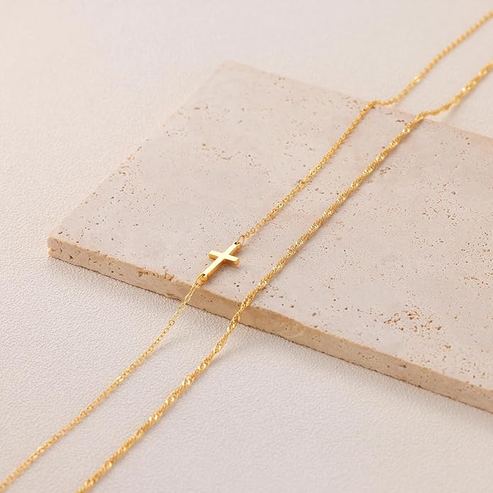 Cross Necklace for Women Dainty 14K Real Silver Gold Plated Layered Cross Pendant Necklace Stack Simple Trendy Cute Charm Choker Necklaces Jewelry Gift for Women Teen Her