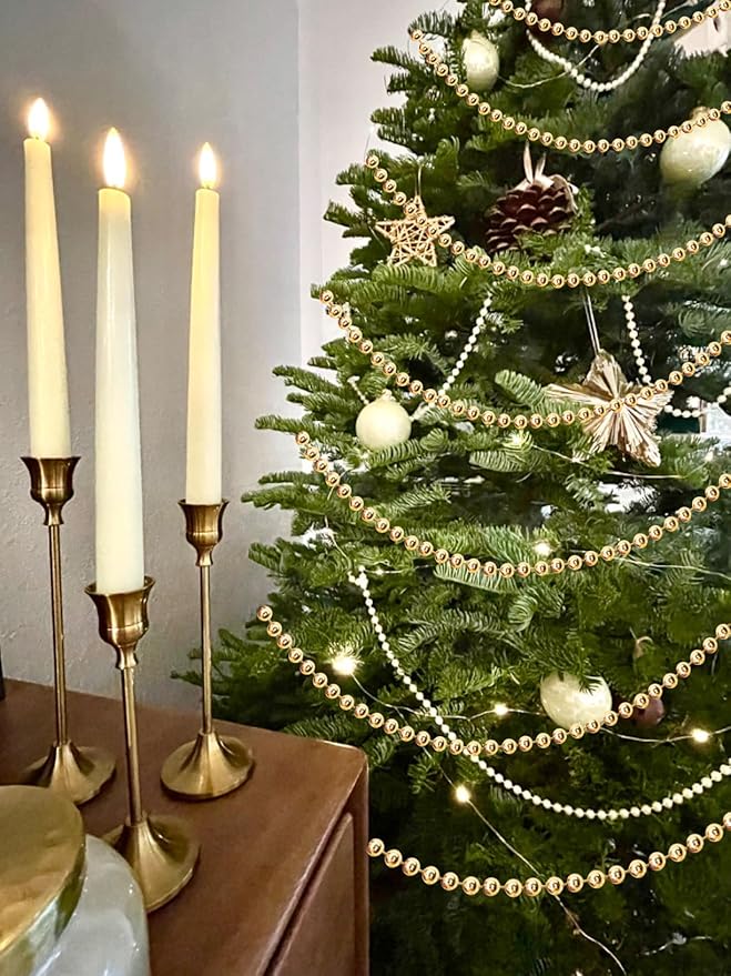 Fbshicung 5mm Faux Pearl Beads Garland Pearl Bead Roll Strand for Wedding Party Christmas Tree Decorations, 99 Feet Roll (Gold)