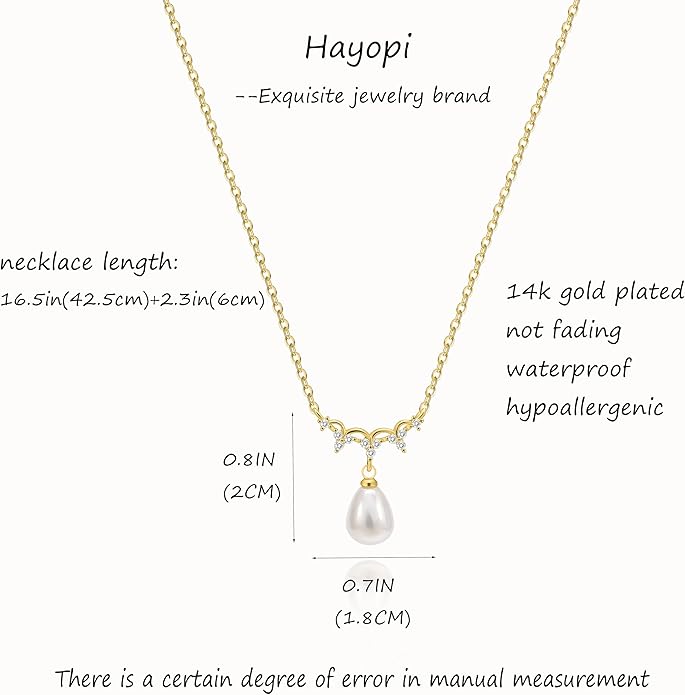 Pearl Necklace for Women Trendy,14k Gold Plated Necklace Dainty Wedding Necklace Small Cute Choker Necklace Beaded Lariat Drop Necklace Vintage Waterproof Jewelry for Women Gold Jewelry Fashion Gifts