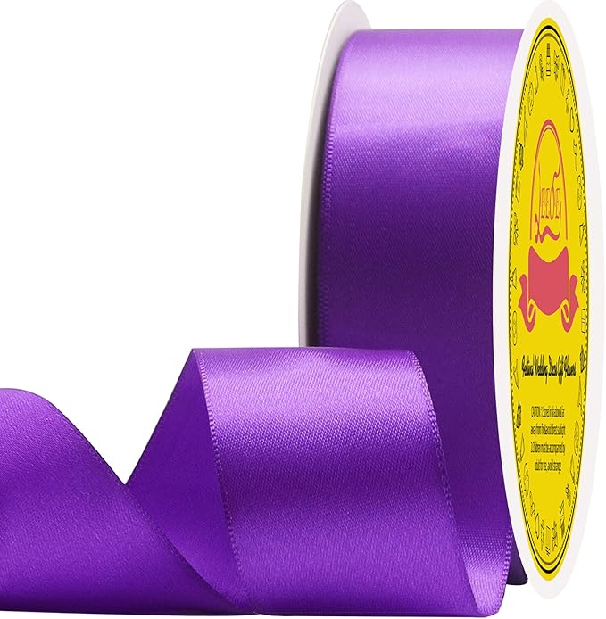 LEEQE Double Face Purple Satin Ribbon 1-1/2 inch X 50 Yards Polyester Purple Ribbon for Gift Wrapping Very Suitable for Weddings Party Invitation Decorations and More