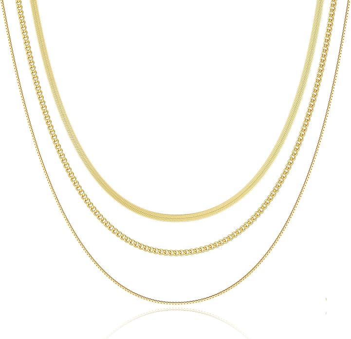 Freekiss Herringbone Necklace for Women,Dainty Gold Necklace,14k Gold Plated Snake,Gold Chain Choker Necklaces,Simple Gold Layered Necklaces,Gold Jewelry Gift for Women