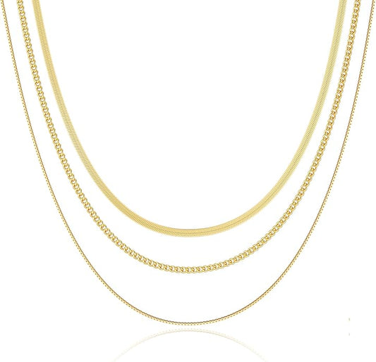 Freekiss Herringbone Necklace for Women,Dainty Gold Necklace,14k Gold Plated Snake,Gold Chain Choker Necklaces,Simple Gold Layered Necklaces,Gold Jewelry Gift for Women